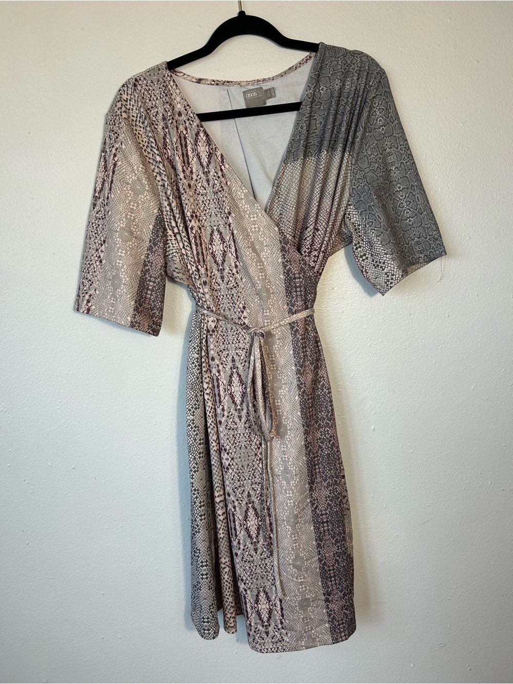 ASOS Taupe Snake-Print Midi Wrap Dress